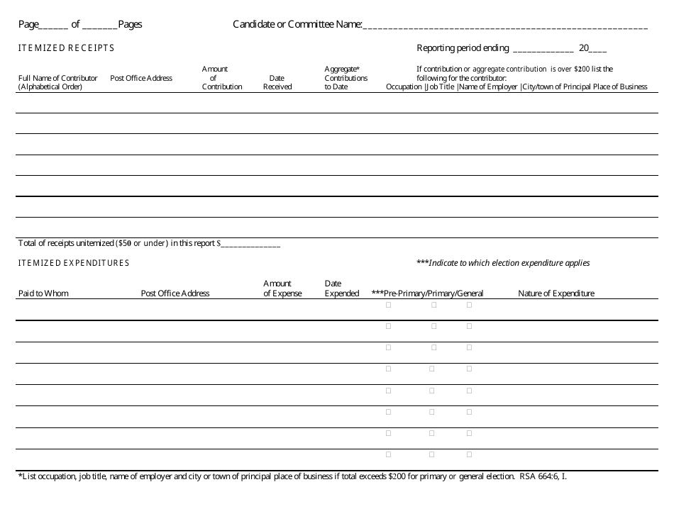 Statement of Receipts and Expenditures for Political Committees - General Election - New Hampshire, Page 2