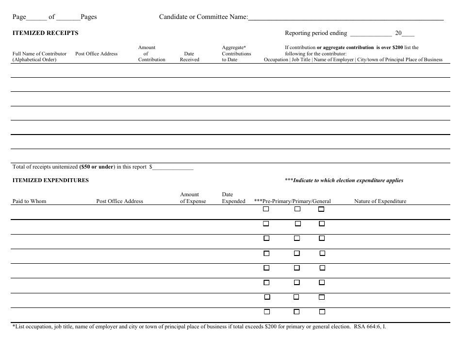 6-month Receipt and Expenditure for Candidates After 2022 Election - New Hampshire, Page 2