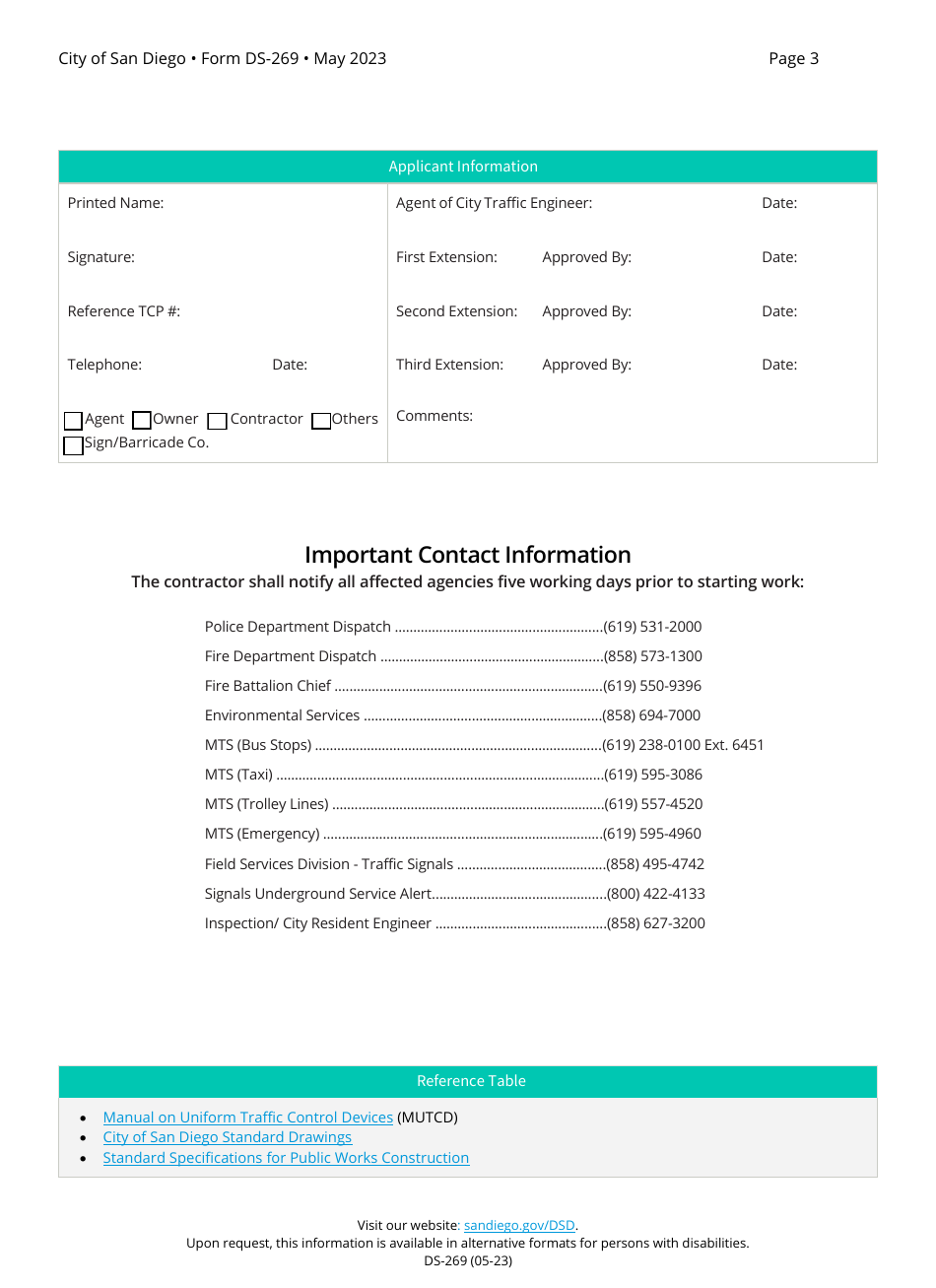 Form DS-269 Traffic Control Plan / Permit - City of San Diego, California, Page 3