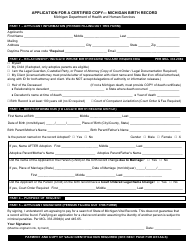 Document preview: Form DCH-0569-BX Application for a Certified Copy - Michigan Birth Record - Michigan