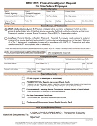 Document preview: Form HRO1197 Fitness/Investigation Request for Non-federal Employee
