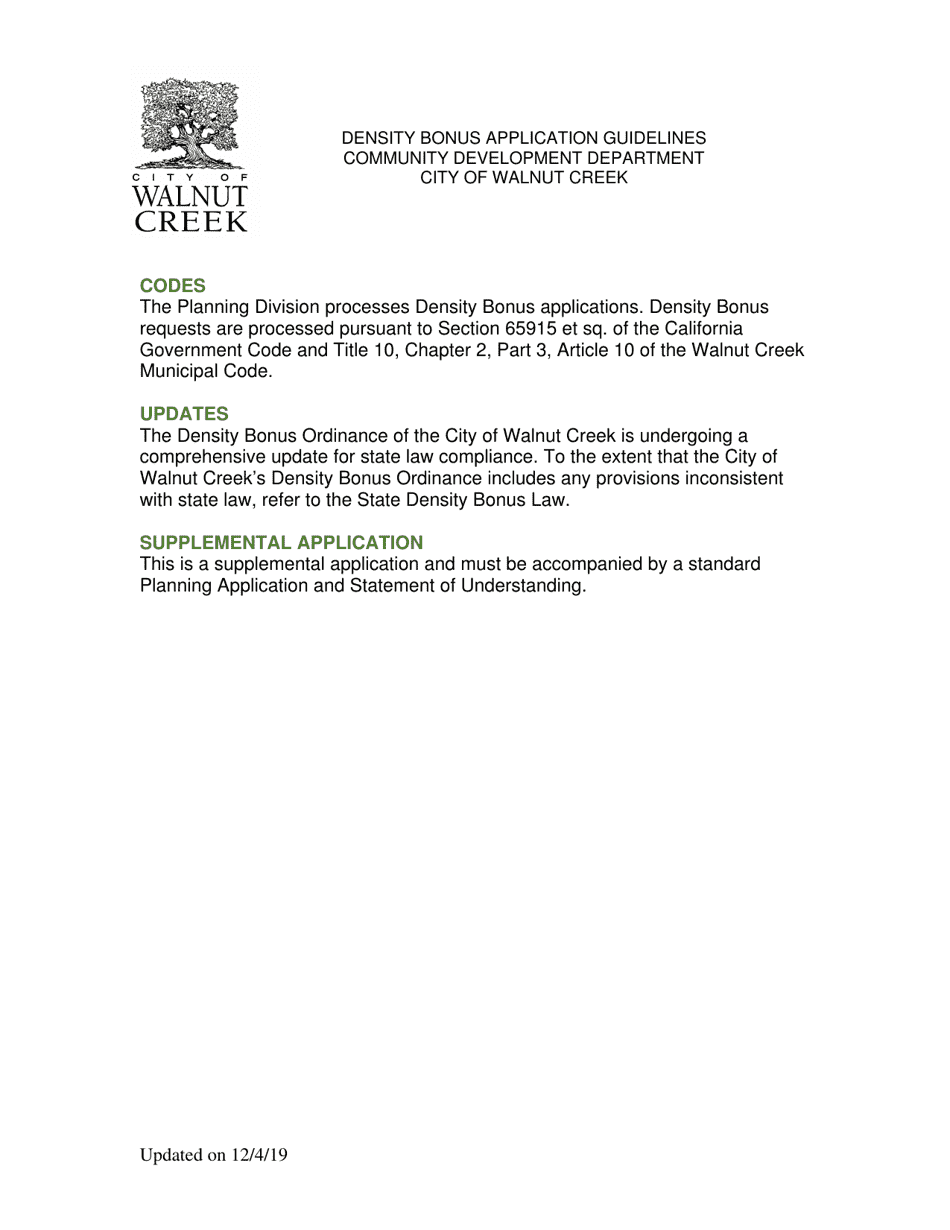 City of Walnut Creek, California Density Bonus Application Fill Out