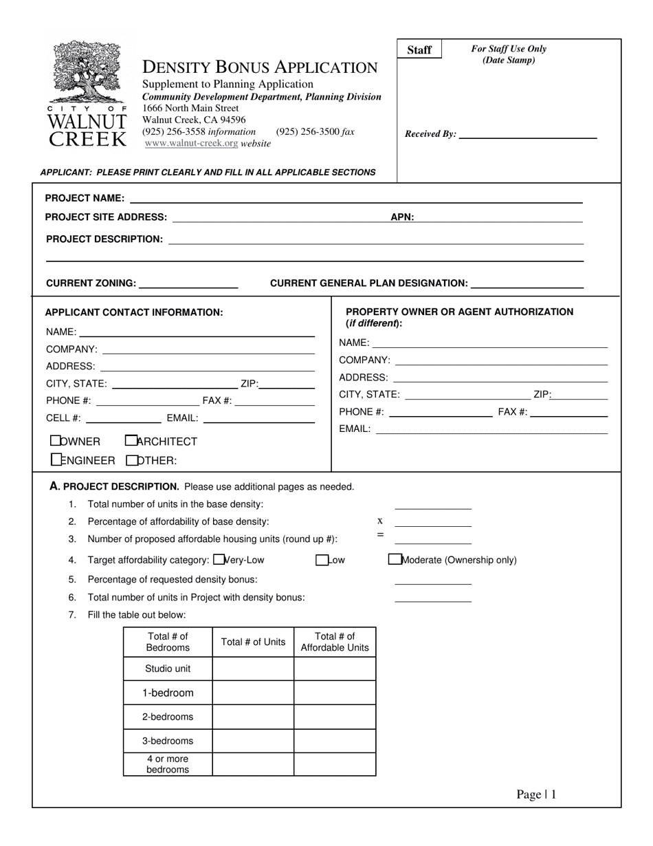 Density Bonus Application - City of Walnut Creek, California, Page 2