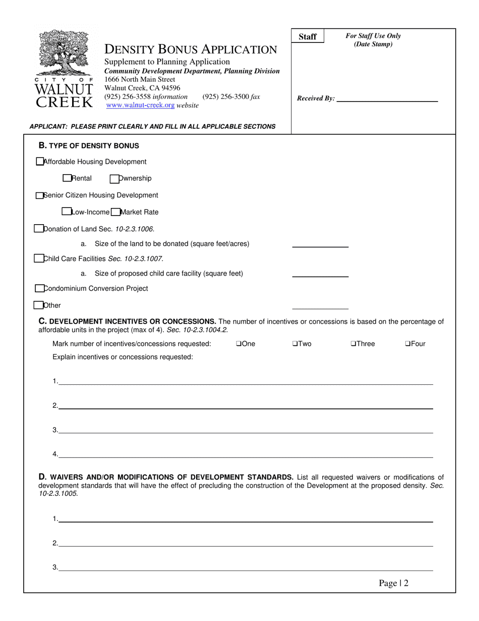 Density Bonus Application - City of Walnut Creek, California, Page 3