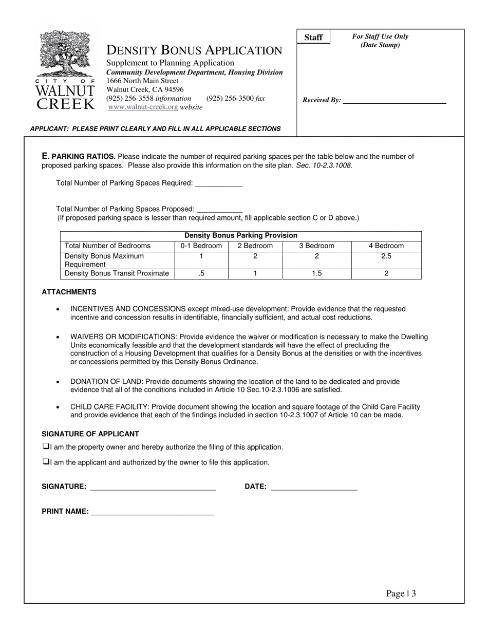 City of Walnut Creek, California Density Bonus Application - Fill Out ...