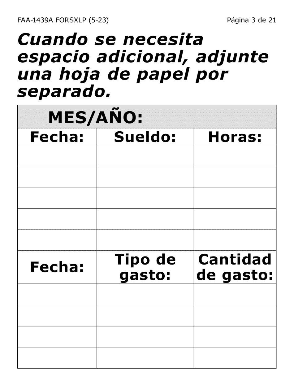 Formulario FAA-1439A-SXLP Declaracion De Sueldo De Empleo Por Cuenta Propia - Extra Letra Grande) - Arizona (Spanish), Page 3