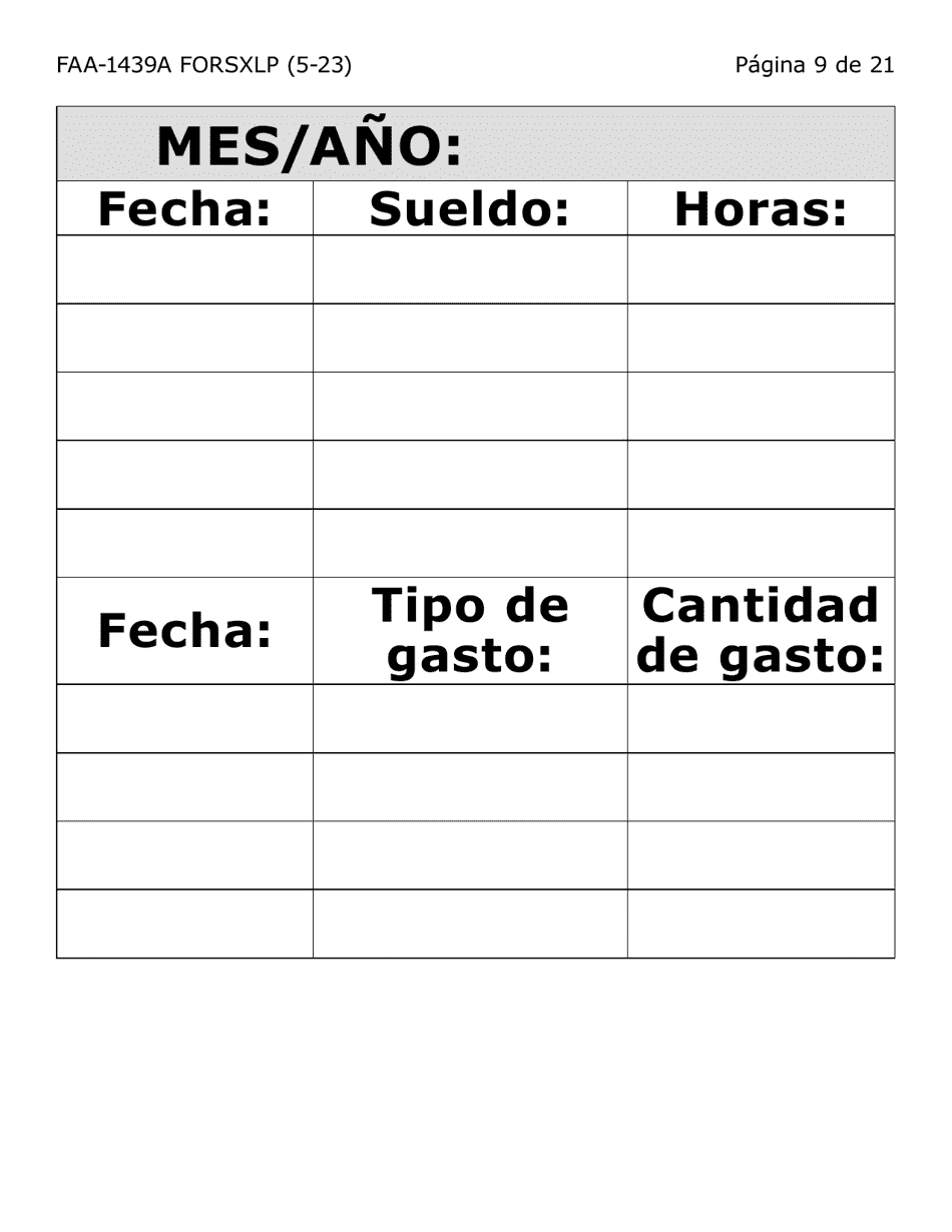Formulario FAA-1439A-SXLP Declaracion De Sueldo De Empleo Por Cuenta Propia - Extra Letra Grande) - Arizona (Spanish), Page 9