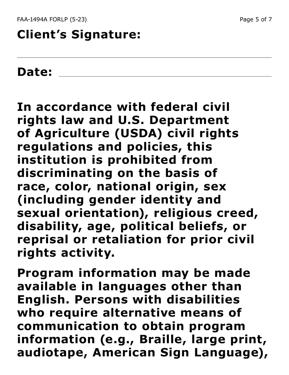 Form FAA-1494A-LP Authorized Representative Removal (Large Print) - Arizona, Page 5