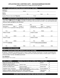 Form DCH-0569-MX Application for a Certified Copy - Michigan Marriage Record - Michigan