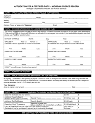 Form DCH-0569-DIV Application for a Certified Copy - Michigan Divorce Record - Michigan