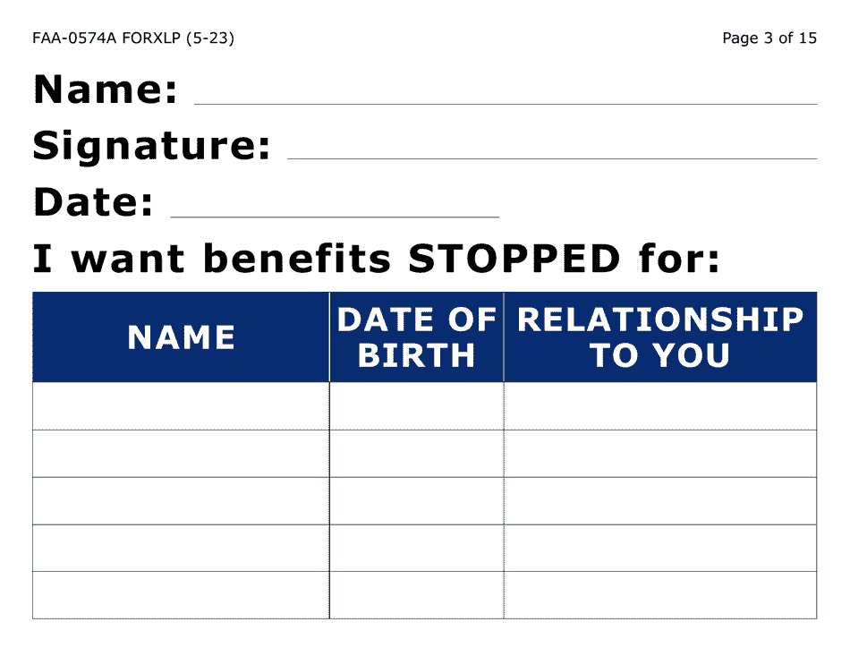 Form FAA-0574A-XLP Withdrawal or Stop Benefits / Appeal Request - Extra Large Print - Arizona, Page 3