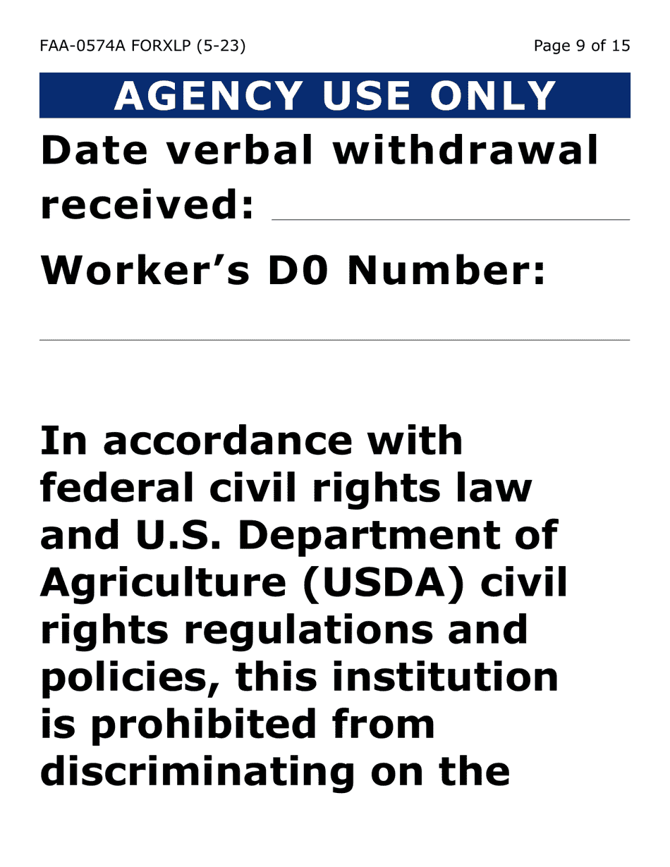 Form FAA-0574A-XLP Withdrawal or Stop Benefits / Appeal Request - Extra Large Print - Arizona, Page 9