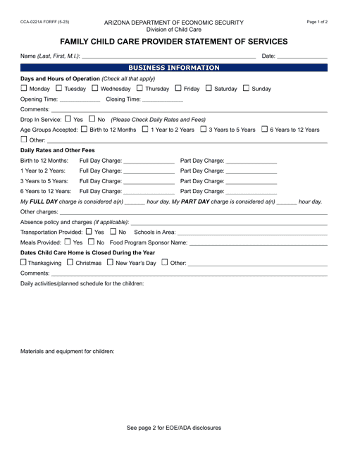 Form CCA-0221A  Printable Pdf