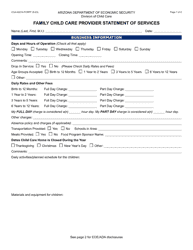 Form CCA-0221A Family Child Care Provider Statement of Services - Arizona