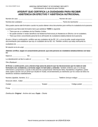 Formulario FAA-1353A Afidavit Que Certifica La Ciudadania Para Recibir Asistencia En Efectivo Y Asistencia Nutricional - Arizona (Spanish)