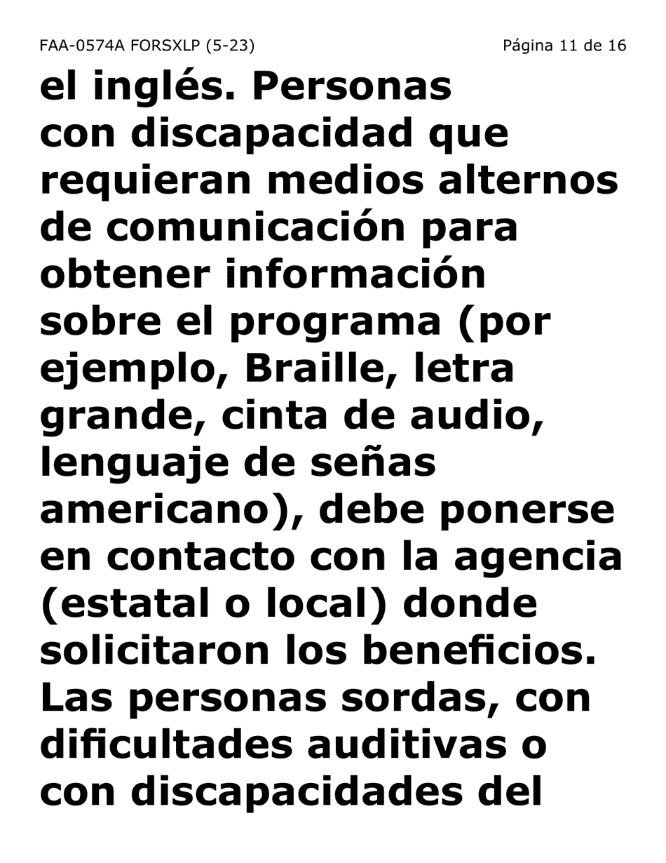 Formulario FAA-0574A-SXLP Retirar O Suspender Beneficios / Solicitud De Apelacion - Extra Letra Grande - Arizona (Spanish), Page 11