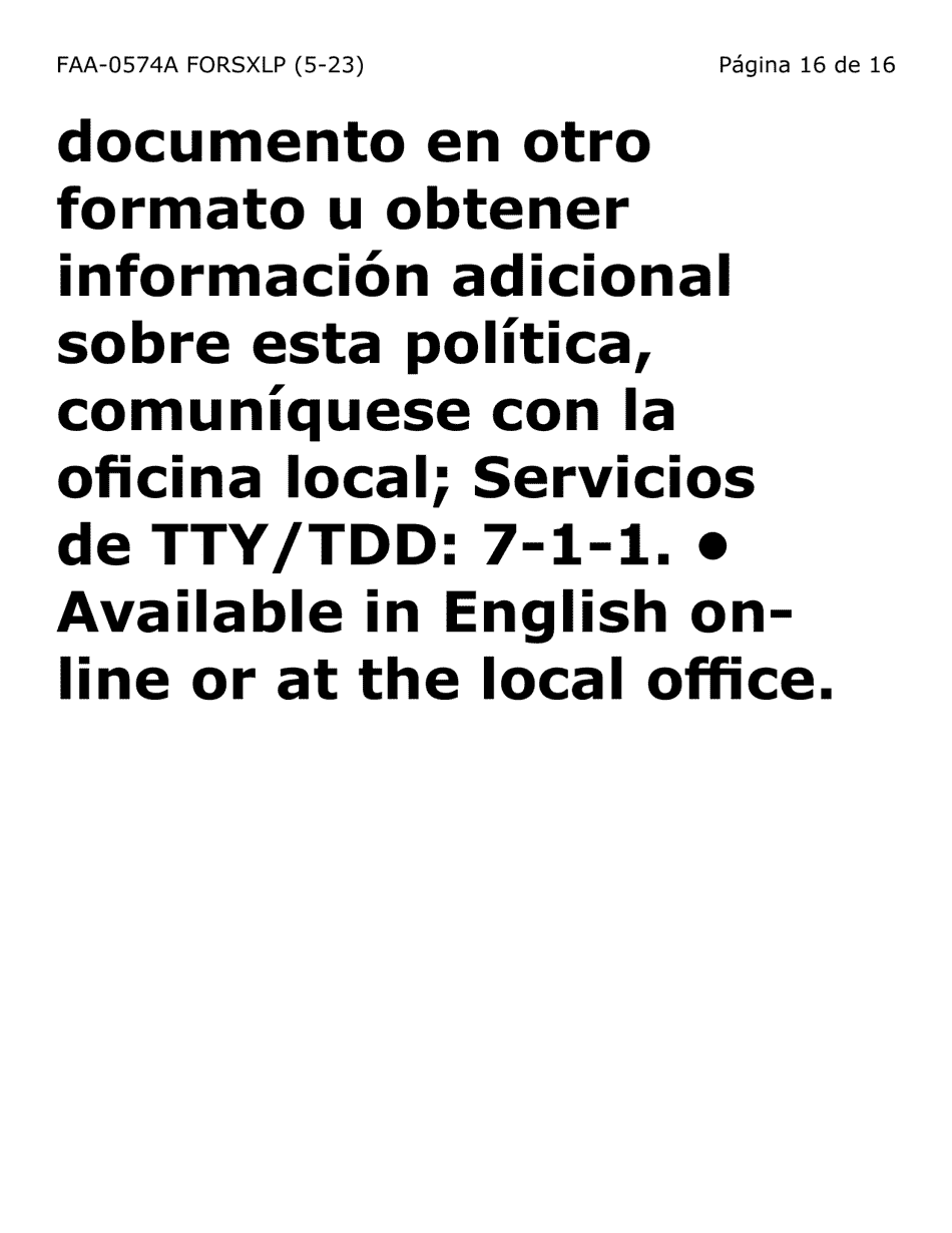 Formulario FAA-0574A-SXLP Retirar O Suspender Beneficios / Solicitud De Apelacion - Extra Letra Grande - Arizona (Spanish), Page 16