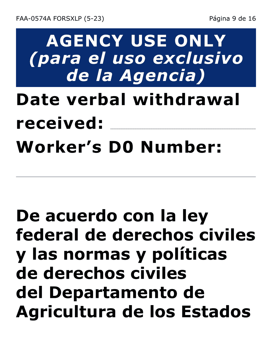 Formulario FAA-0574A-SXLP Retirar O Suspender Beneficios / Solicitud De Apelacion - Extra Letra Grande - Arizona (Spanish), Page 9