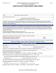 Document preview: Form FAA-0053A Verification of New/Current Employment - Arizona (English/Spanish)