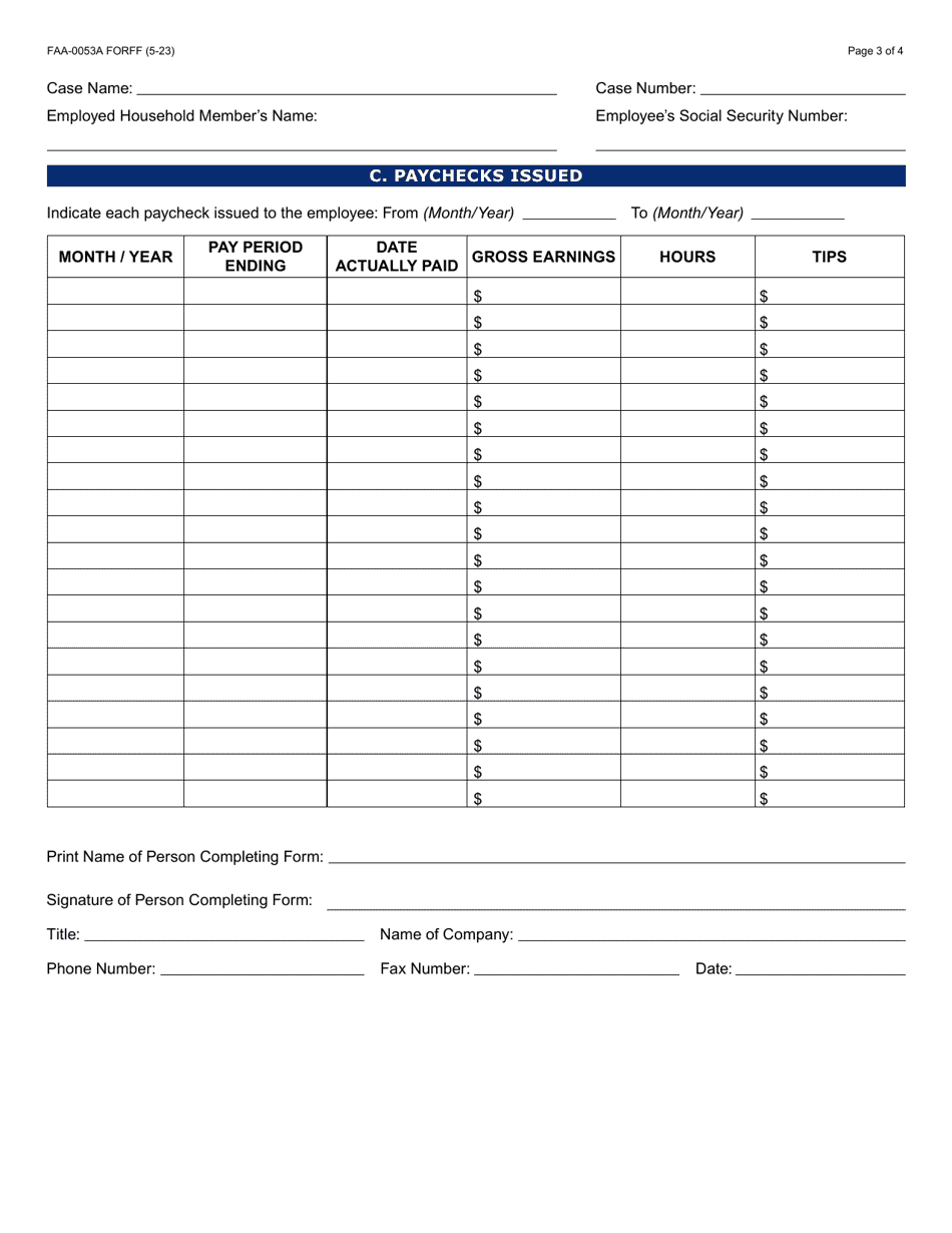 Form FAA-0053A Verification of New / Current Employment - Arizona (English / Spanish), Page 3