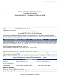 Document preview: Form FAA-1701A Verification of Terminated Employment - Arizona (English/Spanish)