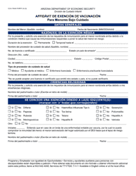 Document preview: Formulario CCA-1164A-S Affidavit De Exencon De Vacunacion Para Menores Bajo Cuidado - Arizona (Spanish)