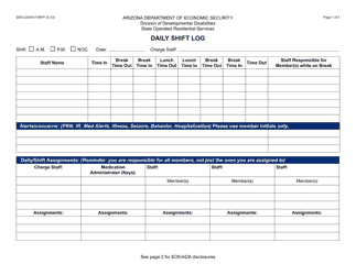 Form DDD-2203A Daily Shift Log - Arizona