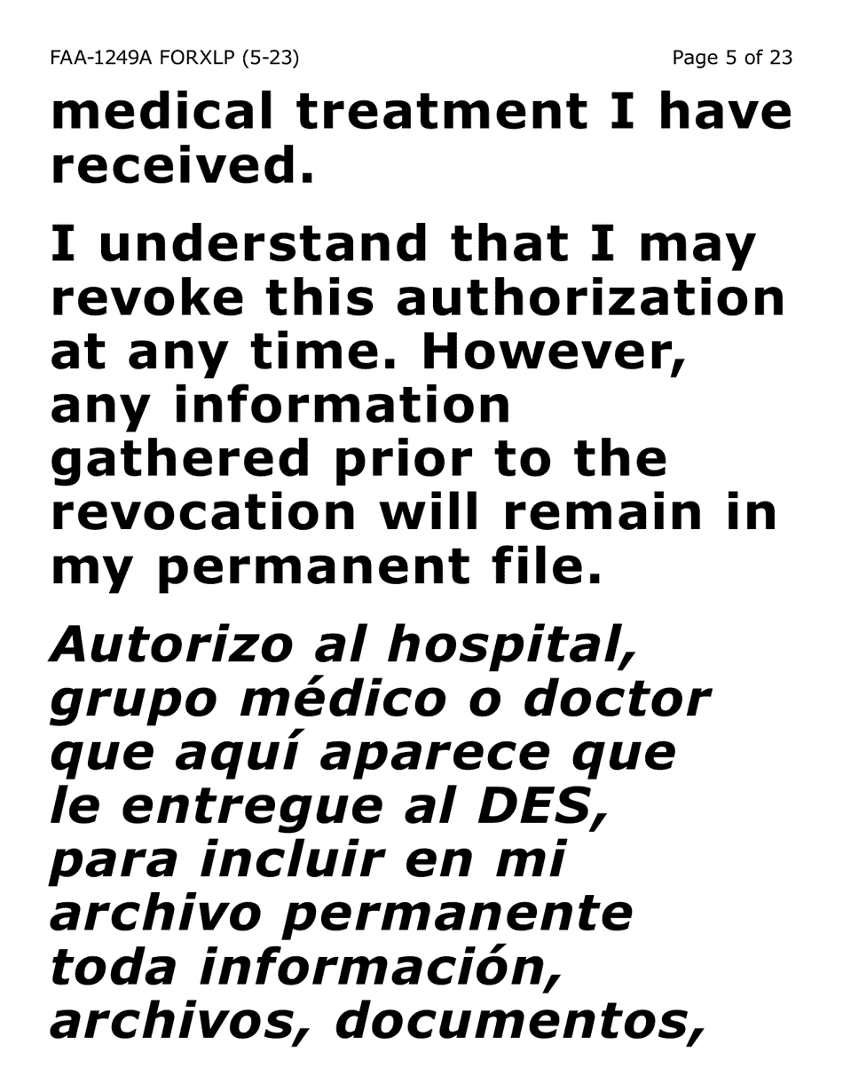Form FAA-1249A-XLP Verification of Disability (Extra Large Print) - Arizona (English / Spanish), Page 5