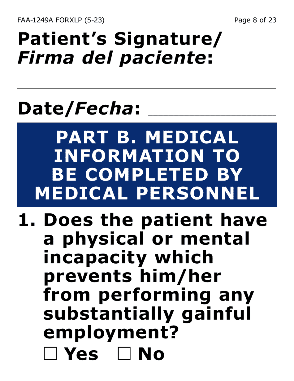 Form FAA-1249A-XLP Verification of Disability (Extra Large Print) - Arizona (English / Spanish), Page 8