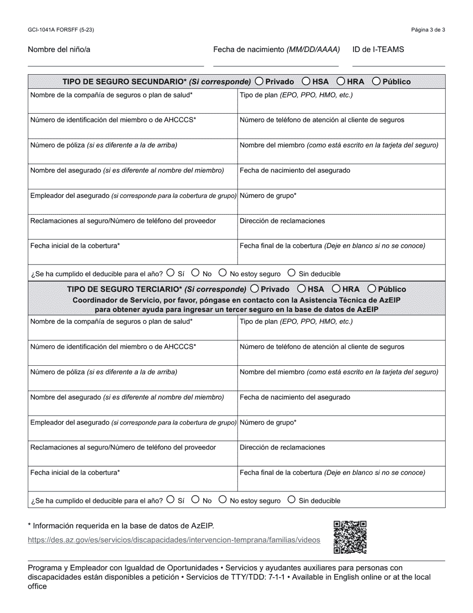 Formulario GCI-1041A-S Consentimiento Para El Uso Del Seguro De Salud - Arizona (Spanish), Page 3