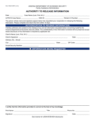 Document preview: Form FAA-1765A Authority to Release Information - Arizona
