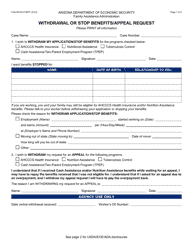 Document preview: Form FAA-0574A Withdrawal or Stop Benefits/Appeal Request - Arizona