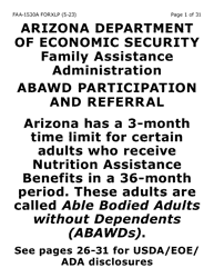 Form FAA-1530A-XLP Abawd Participation and Referral (Extra Large Print) - Arizona