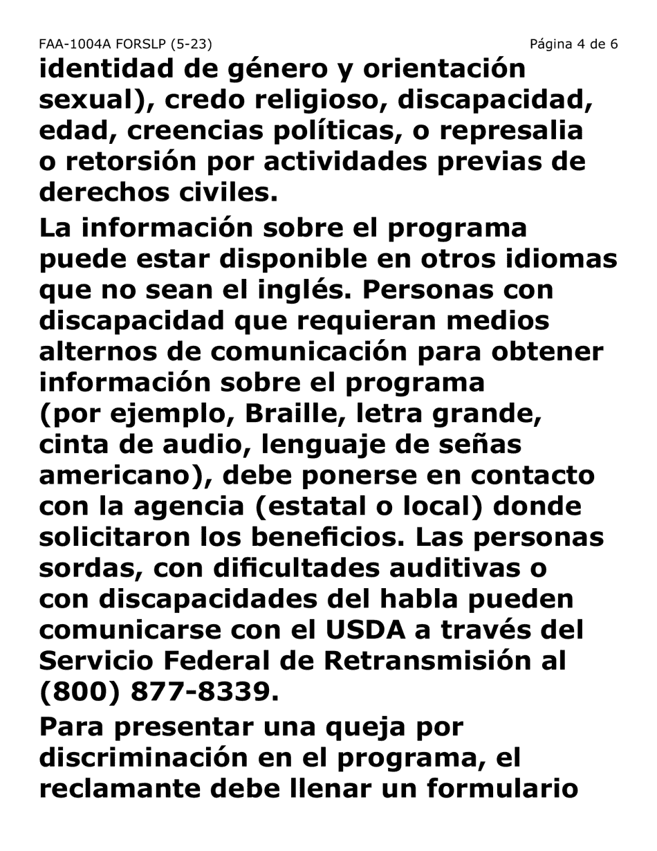 Formulario FAA-1004A-SLP Designacion De Titular Sustituto Para La Tarjeta De Ebt (Letra Grande) - Arizona (Spanish), Page 4