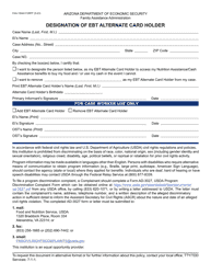 Document preview: Form FAA-1004A Designation of Ebt Alternate Card Holder - Arizona