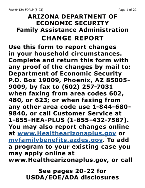 Form FAA-0412A-LP change Report (Large Print) - Arizona