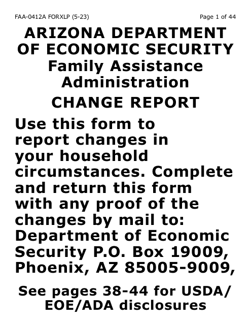 Form FAA-0412A-XLP Change Report (Extra Large Print) - Arizona
