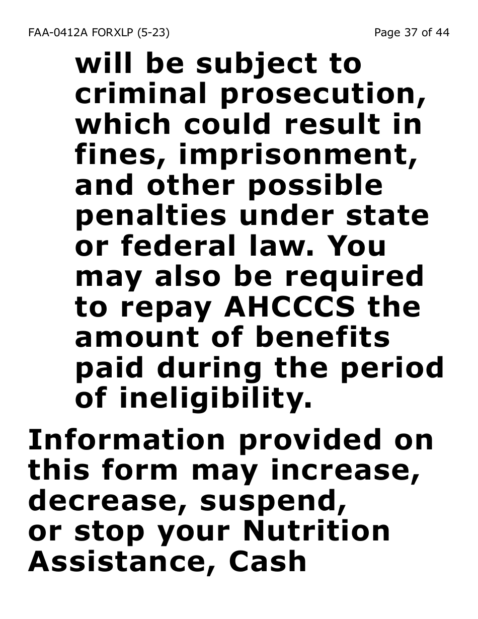 Form FAA-0412A-XLP Change Report (Extra Large Print) - Arizona, Page 37