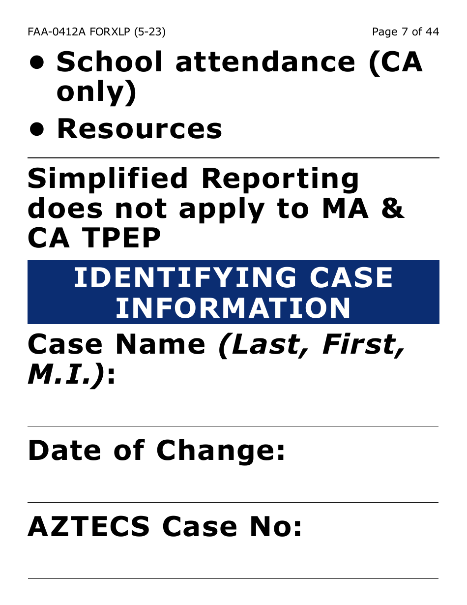 Form FAA-0412A-XLP Change Report (Extra Large Print) - Arizona, Page 7