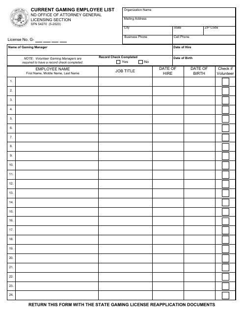 Form SFN54270  Printable Pdf