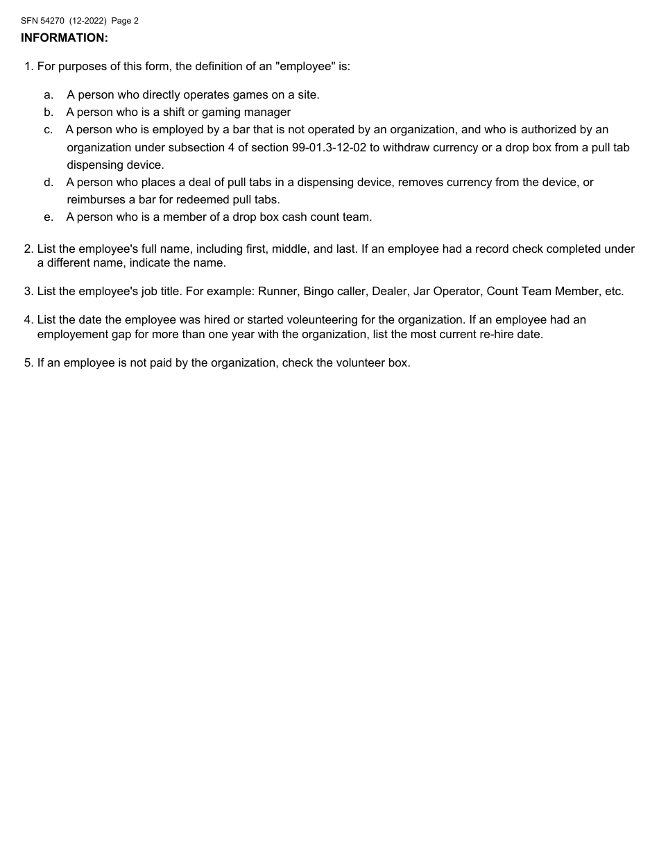 Form SFN54270 Current Gaming Employee List - North Dakota, Page 2
