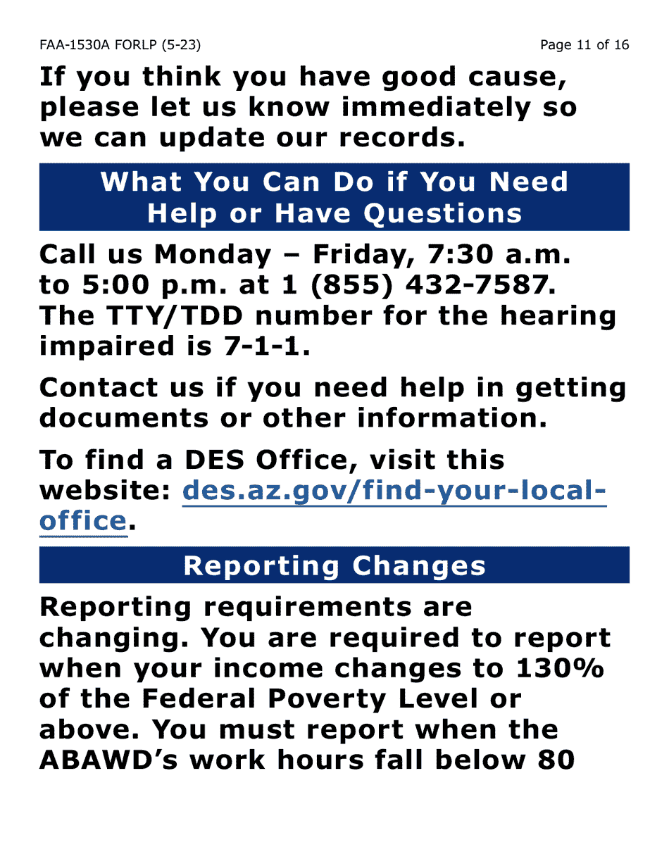 Form FAA-1530-LP Abawd Participation and Referral (Large Print) - Arizona, Page 11