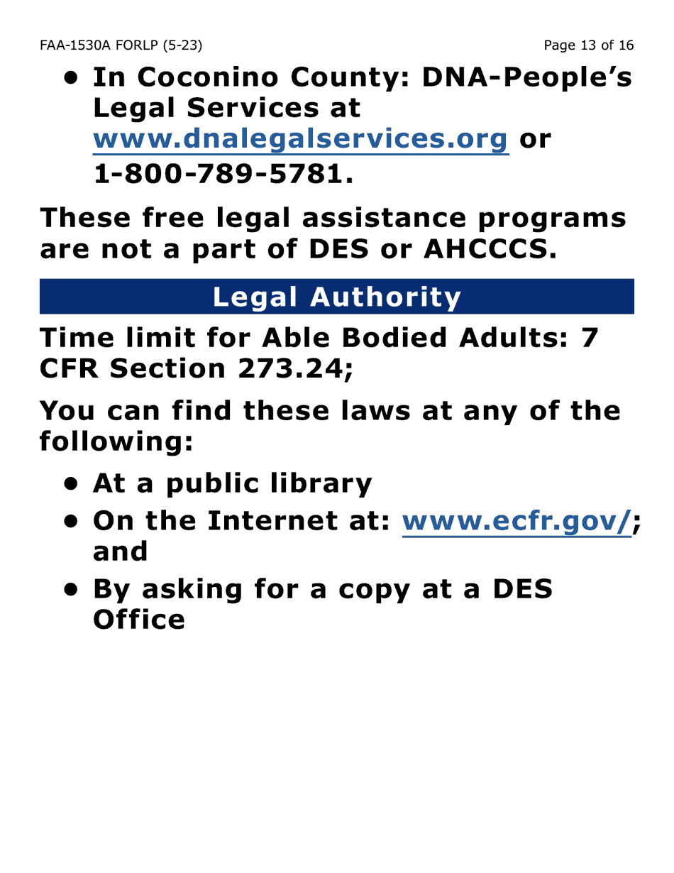 Form FAA-1530-LP Abawd Participation and Referral (Large Print) - Arizona, Page 13