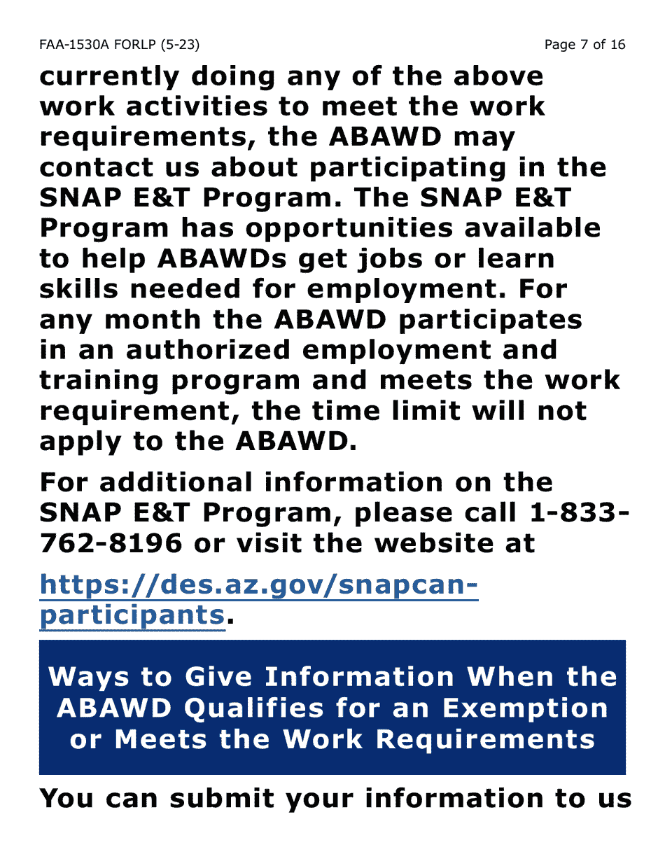 Form FAA-1530-LP Abawd Participation and Referral (Large Print) - Arizona, Page 7