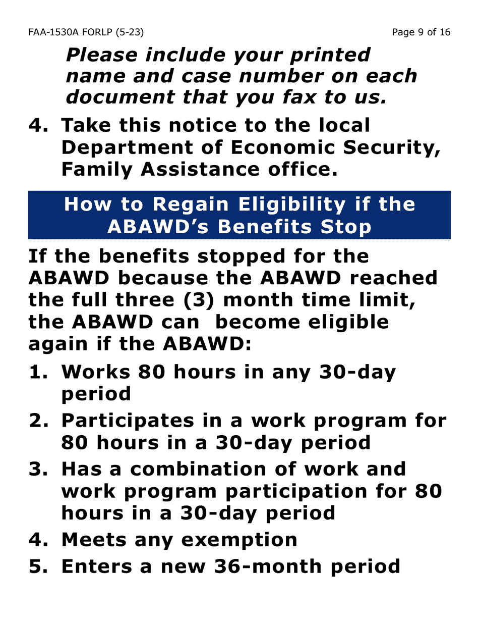 Form FAA-1530-LP Abawd Participation and Referral (Large Print) - Arizona, Page 9