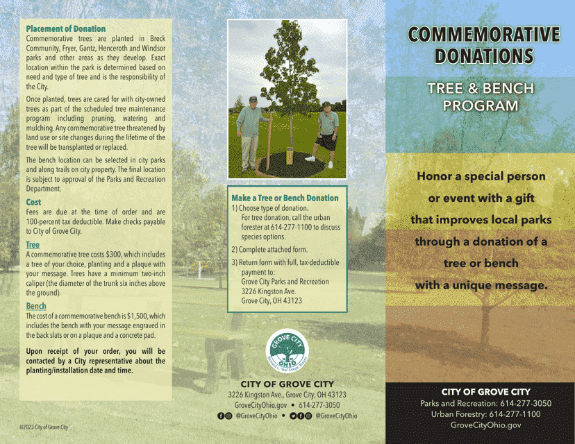 Order Form - Tree & Bench Program - Grove City, Ohio Download Pdf