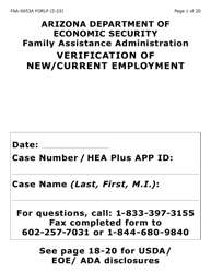 Document preview: Form FAA-0053A-LP Verification of New/Current Employment (Large Print) - Arizona (English/Spanish)