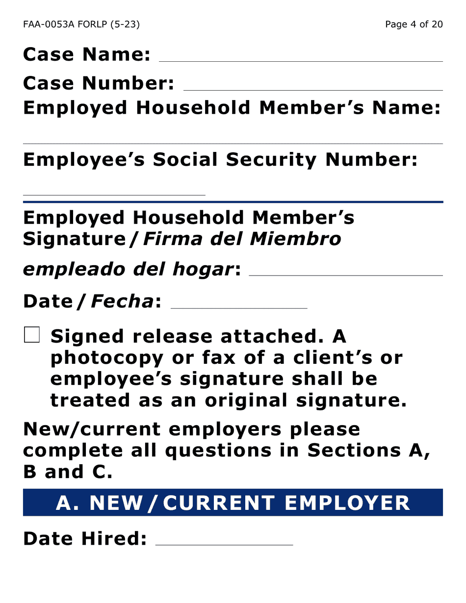 Form FAA-0053A-LP Verification of New / Current Employment (Large Print) - Arizona (English / Spanish), Page 4