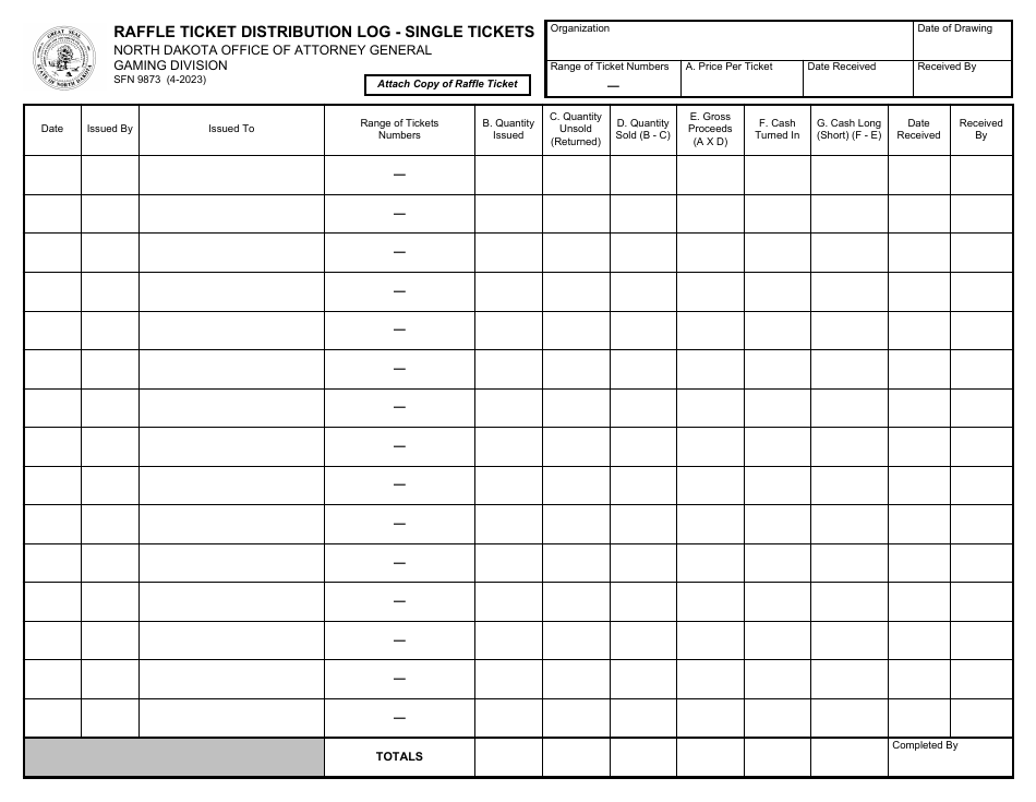 Form SFN9873 Download Fillable PDF or Fill Online Raffle Ticket ...