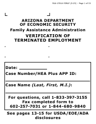 Document preview: Form FAA-1701A-LP Verification of Terminated Employment (Large Print) - Arizona (English/Spanish)